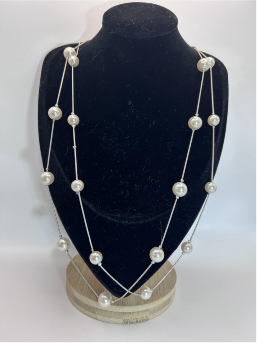 Vintage RMN Roman Silver Tone Faux Pearl Long Necklace 36" Statement Fashion